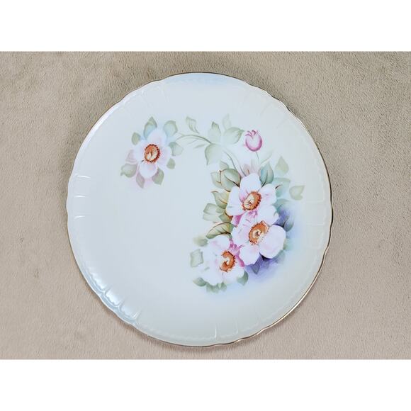 Lefton China Rounded Plate Magnolia Pattern Gold Trim 9" Hand Painted KF2521 Vtg - Picture 8 of 11